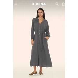 XiRENA Slate Gray Button-Front Midi Dress
